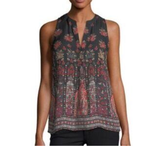 Joie 100% Silk Black and Red Sleeveless Aruna Blouse